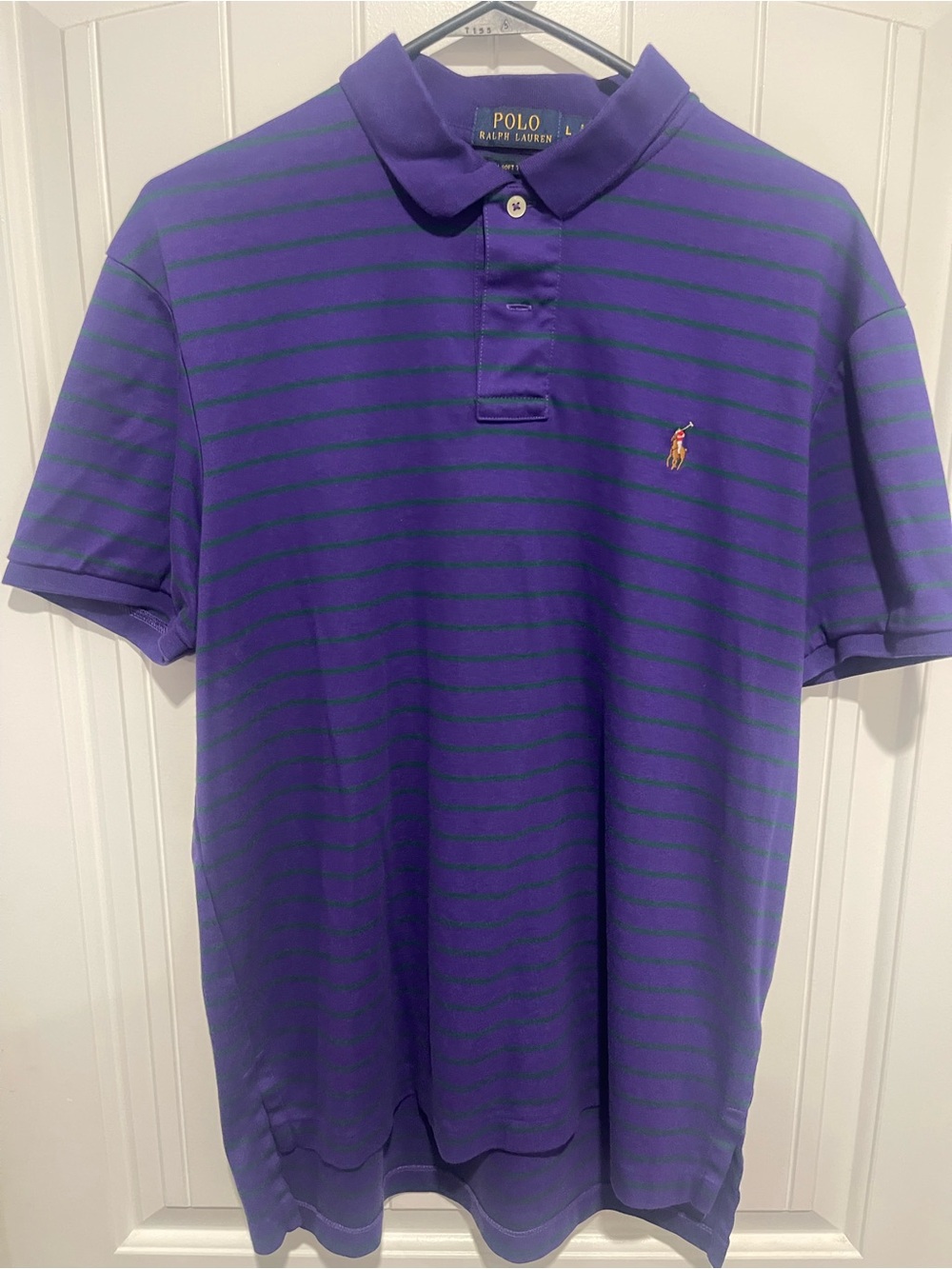 Ralph Lauren Purple Polo with Thin Green Stripes